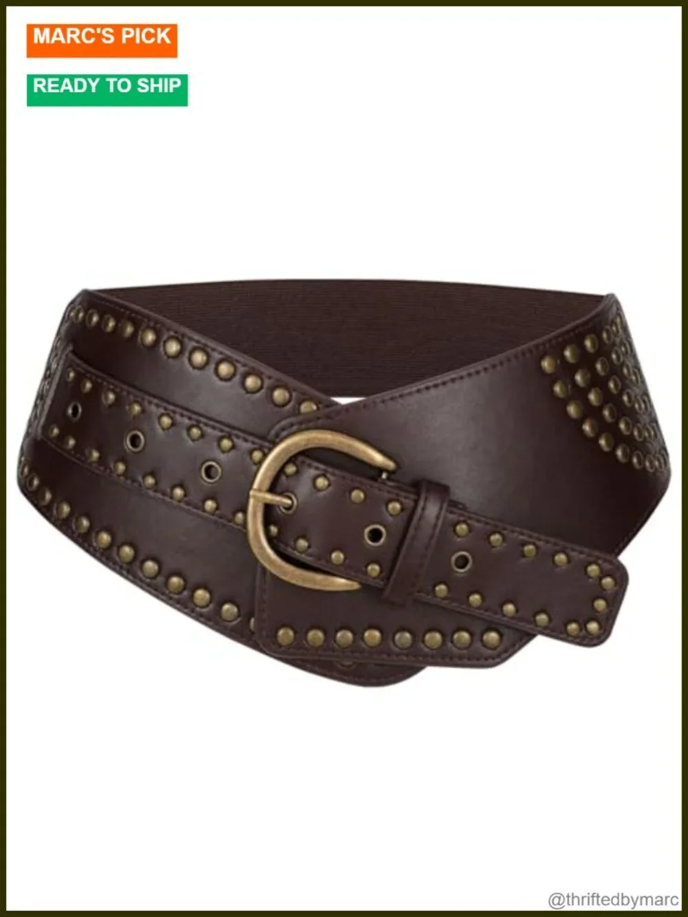 Vintage Wide Elastic Belt Studded Stretchy Waist Belt with Rivets Metal Buckle